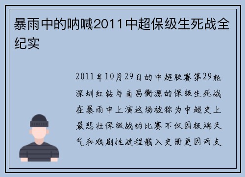 暴雨中的呐喊2011中超保级生死战全纪实